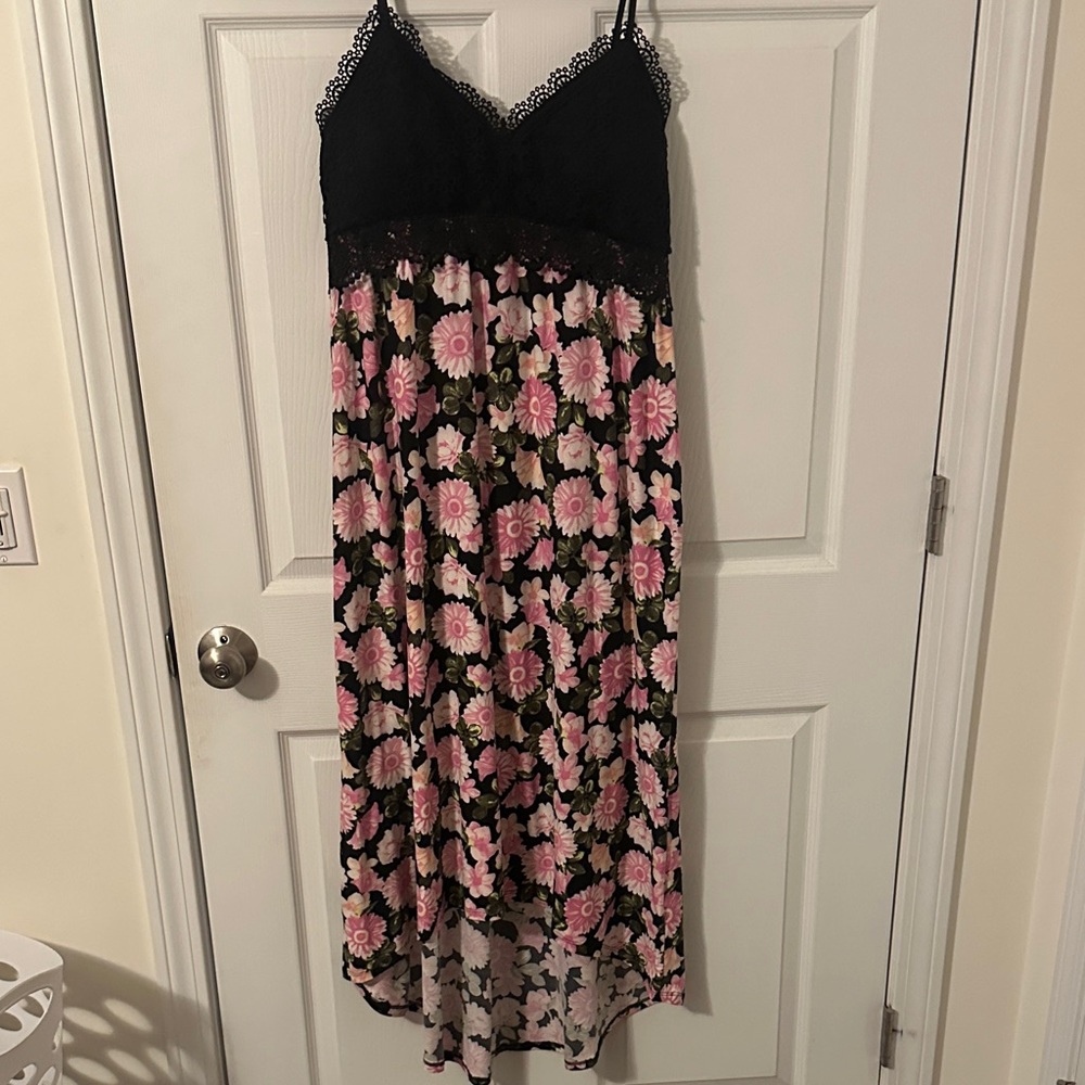 Derek Heart Black and Pink Floral Maxi Dress